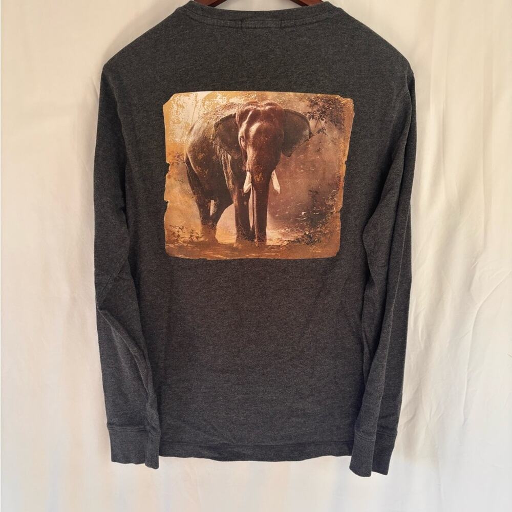 Banana Republic Elephant Graphic Men Long Sleeve Heather Gray Heritage Tee | M |